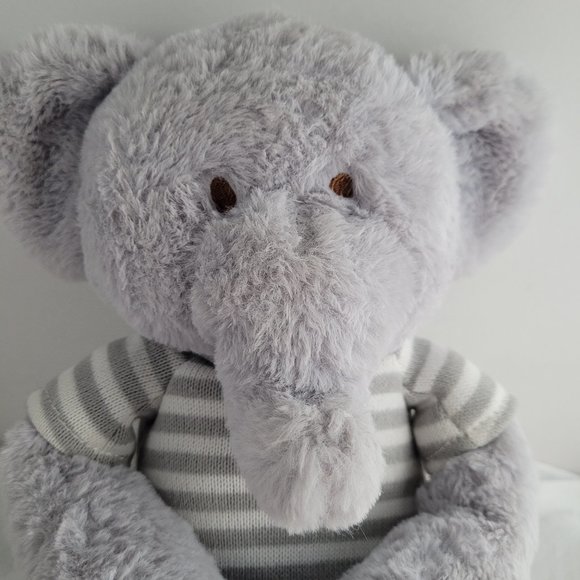 PLUSH Gray Elephant White & Gray Stripe Sweater Stuffed Animal 18" KELLYTOY USA - Picture 2 of 8